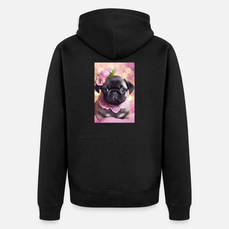 Joli bouledogue avec couronne de fleurs - Veste à capuche bio Premium Unisexe - noir