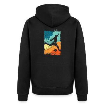 Fußball bunte Farben Spieler Schuss retro Logo - Unisex Premium Bio Zip Hoodie - Schwarz - Hinten - Nico (187cm)
