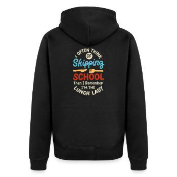 Schule Mitarbeiterin Cafeteria - Unisex Premium Bio Zip Hoodie - Schwarz - Hinten - Nico (187cm)