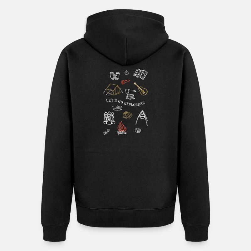 Camping Adventure Outline Design - Veste à capuche bio Premium Unisexe - noir