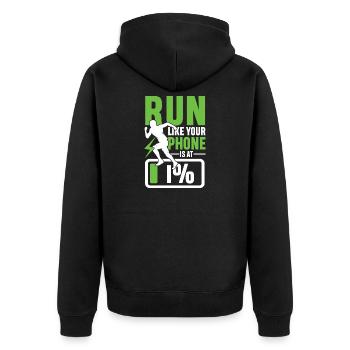 Run like your phone is 1 - Unisex Premium Bio Zip Hoodie - Schwarz - Hinten - Nico (187cm)