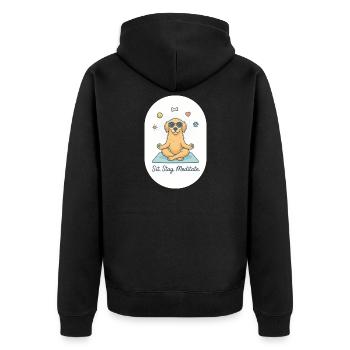 Zen Golden Retriever: Der flauschige Lebenscoach - Unisex Premium Bio Zip Hoodie - Schwarz - Hinten - Nico (187cm)