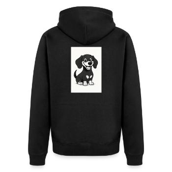 Glücklicher Dackel schwarz-weiß - Unisex Premium Bio Zip Hoodie - Schwarz - Hinten - Nico (187cm)