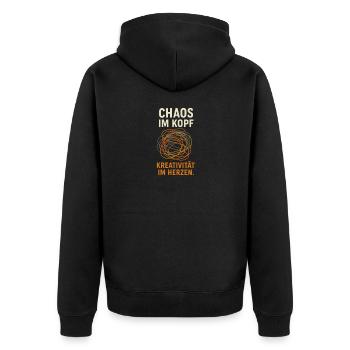 Chaos Im Kopf Kreativität Im Herzen - Unisex Premium Bio Zip Hoodie - Schwarz - Hinten - Nico (187cm)