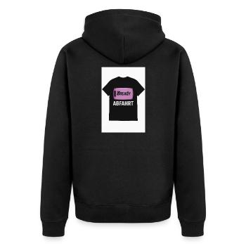 Bready Abfahrt T-Shirt mit Backwaren-Motiv - Unisex Premium Bio Zip Hoodie - Schwarz - Hinten - Nico (187cm)