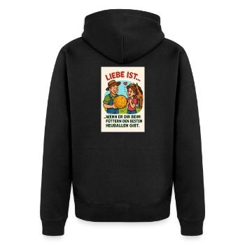 Liebe ist bester Heuballen - Unisex Premium Bio Zip Hoodie - Schwarz - Hinten - Nico (187cm)