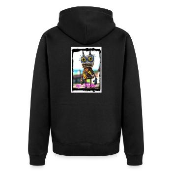 Poupée de chiffon colorée avec un visage curieux - Veste à capuche bio Premium Unisexe - noir - Dos - Nico (187cm)