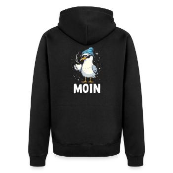 Moin Seagull Coffee Küste Norddeutschland - Unisex Premium Bio Zip Hoodie - Schwarz - Hinten - Nico (187cm)