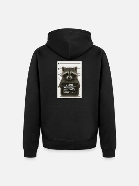 Raccoon – heart theft with a system - Unisex Premium Organic Zip Hoodie - black