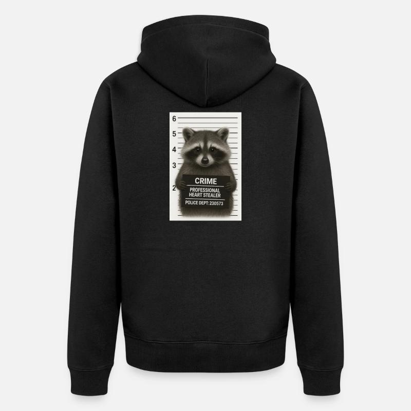 Waschbär – Herzklau mit System - Unisex Premium Bio Zip Hoodie - Schwarz