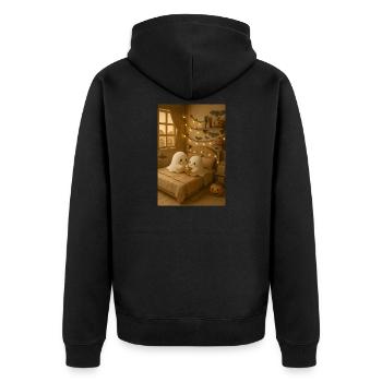 Halloween cozy Ghost - Unisex Premium Bio Zip Hoodie - Schwarz - Hinten - Nico (187cm)