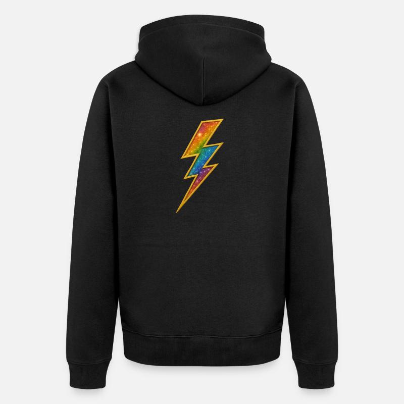Regenbogen Blitz mit Goldrahmen - Unisex Premium Bio Zip Hoodie - Schwarz