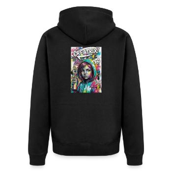 Farbexplosion Graffiti Heldin - Unisex Premium Bio Zip Hoodie - Schwarz - Hinten - Nico (187cm)