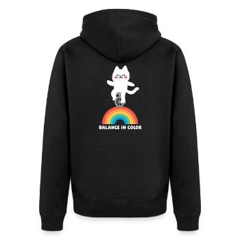 Cat Balances Rainbow - Unisex Premium Organic Zip Hoodie - black - Back - Nico (187cm)