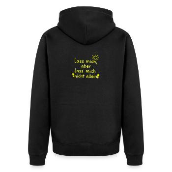 Lass mich aber lass mich nicht allein neongelb  - Unisex Premium Bio Zip Hoodie - Schwarz - Hinten - Nico (187cm)
