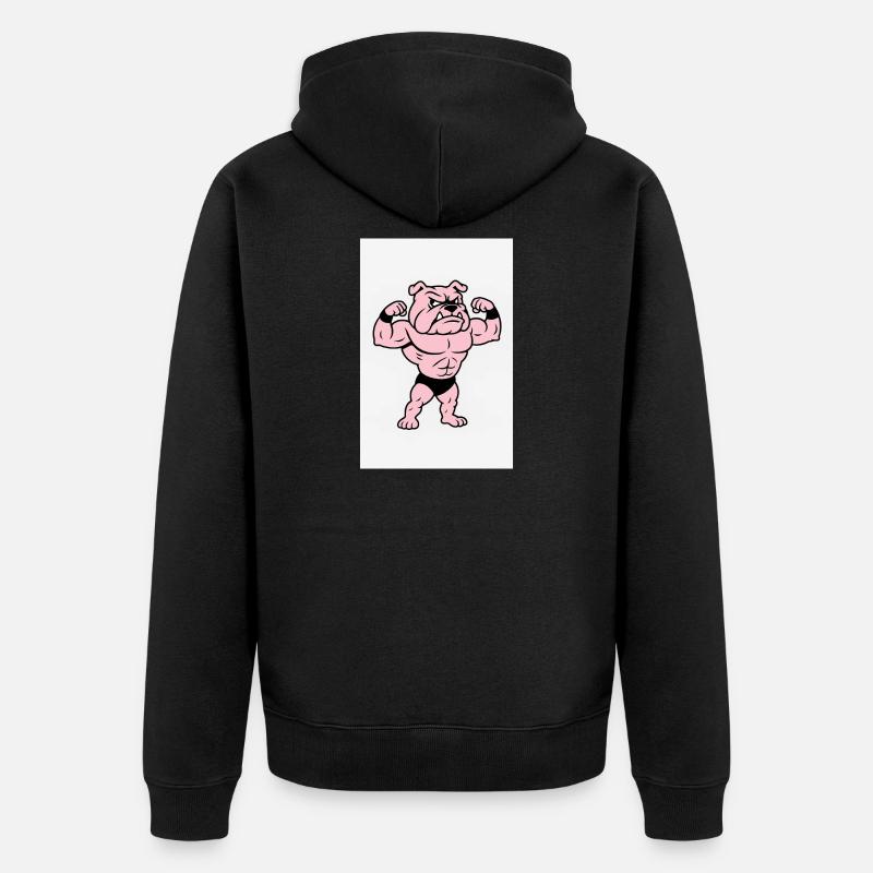 Posture du bouledogue musculaire rose - Veste à capuche bio Premium Unisexe - noir