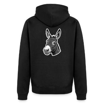 Neugieriger Esel – Charmant & witzig - Unisex Premium Bio Zip Hoodie - Schwarz - Hinten - Nico (187cm)