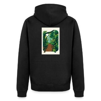 Verwunschener_Waldweg_im_Nebel - Unisex Premium Organic Zip Hoodie - black - Back - Nico (187cm)