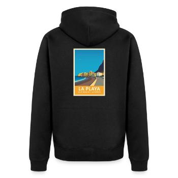 La Playa Poster Valle Gran Rey - Unisex Premium Bio Zip Hoodie - Schwarz - Hinten - Nico (187cm)