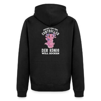 Reicht mir den Controller – König will zocken - Unisex Premium Bio Zip Hoodie - Schwarz - Hinten - Nico (187cm)