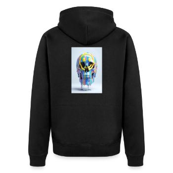 Psychedelischer Totenkopf mit Smile Brille - Unisex Premium Bio Zip Hoodie - Schwarz - Hinten - Nico (187cm)