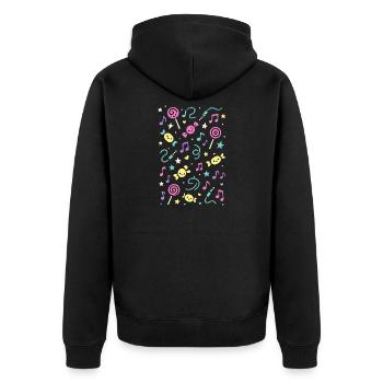 Süßer Klang – Kawaii Musikmuster - Unisex Premium Bio Zip Hoodie - Schwarz - Hinten - Nico (187cm)