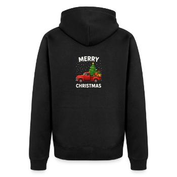 Vintage Lastwagen Weihnachten - Unisex Premium Bio Zip Hoodie - Schwarz - Hinten - Nico (187cm)