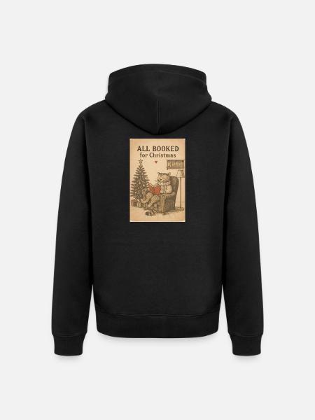 All Booked for Christmas Cat - Unisex Premium Organic Zip Hoodie - black