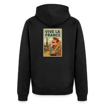 Es lebe das Vintage-Frankreich - Unisex Premium Bio Zip Hoodie - Schwarz - Hinten - Nico (187cm)