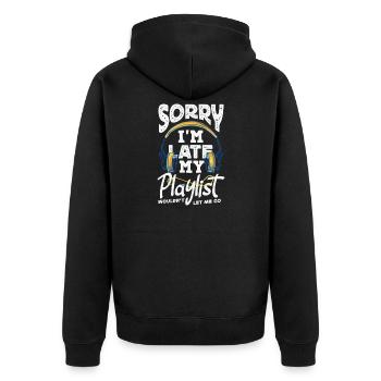 Sorry I'm late. - Unisex Premium Organic Zip Hoodie - black - Back - Nico (187cm)