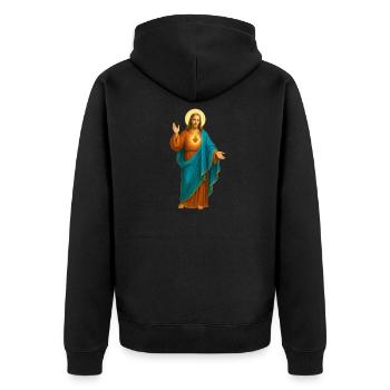 HerzJesu Ikonischer Druck - Unisex Premium Bio Zip Hoodie - Schwarz - Hinten - Nico (187cm)