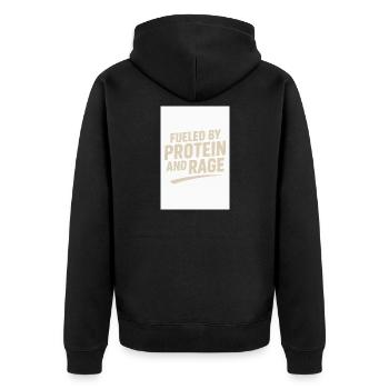 FUELED BY PROTEIN AND RAGE - Unisex Premium Organic Zip Hoodie - black - Back - Nico (187cm)