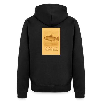 Ruhe unter der Oberfläche – Forellenabdruck - Unisex Premium Bio Zip Hoodie - Schwarz - Hinten - Nico (187cm)