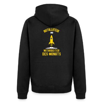 Installateur Mitarbeiter des Monats Installateure - Unisex Premium Bio Zip Hoodie - Schwarz - Hinten - Nico (187cm)