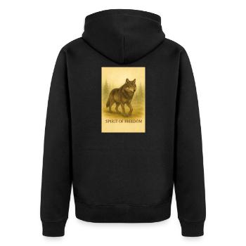 Geist des Freiheitswolfs - Unisex Premium Bio Zip Hoodie - Schwarz - Hinten - Nico (187cm)