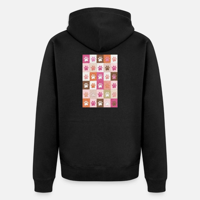 Pfotenabdruck-Patchwork-Plüschfelder - Unisex Premium Bio Zip Hoodie - Schwarz