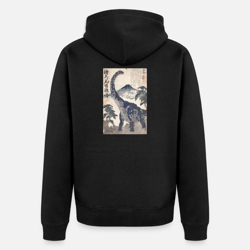 Ukiyo-e Dino sous le mont Fuji - Veste à capuche bio Premium Unisexe - noir