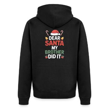 Lieber Weihnachtsmann, mein Bruder hat es geschafft. - Unisex Premium Bio Zip Hoodie - Schwarz - Hinten - Nico (187cm)
