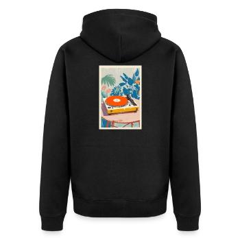 Tropische Drehtisch-Vibe - Unisex Premium Bio Zip Hoodie - Schwarz - Hinten - Nico (187cm)