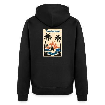 Timimoun Sahara-Palme und Reiter - Unisex Premium Bio Zip Hoodie - Schwarz - Hinten - Nico (187cm)