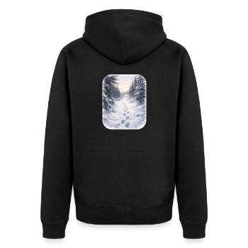 Winterwaldpfad Morgenschein - Unisex Premium Bio Zip Hoodie - Schwarz - Hinten - Nico (187cm)
