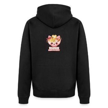 Kawaii Cat Ramen Noodles Anime Cat - Unisex Premium Organic Zip Hoodie - black - Back - Nico (187cm)