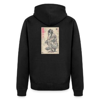 Imprimé néon Mecha Ukiyoe - Veste à capuche bio Premium Unisexe - noir - Dos - Nico (187cm)