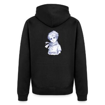 Blauer Bleistiftjunge mit Schal - Unisex Premium Bio Zip Hoodie - Schwarz - Hinten - Nico (187cm)