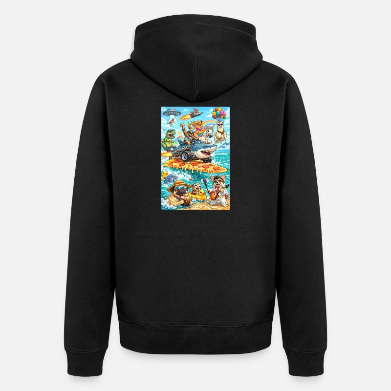 Dino Einhorn Pizza Beach - Unisex Premium Bio Zip Hoodie - Schwarz