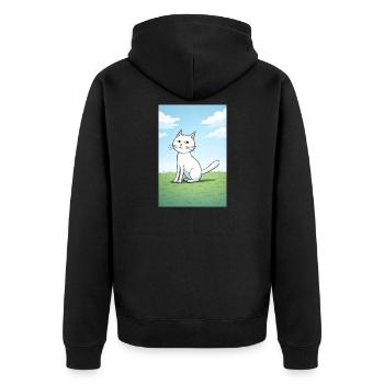 Chat blanc au regard espiègle - Veste à capuche bio Premium Unisexe - noir - Dos - Nico (187cm)
