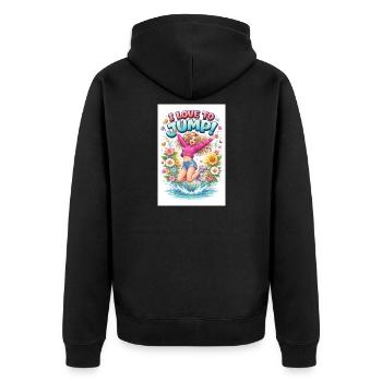 Ich liebe es, florale Freude zu springen - Unisex Premium Bio Zip Hoodie - Schwarz - Hinten - Nico (187cm)
