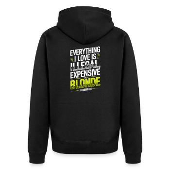 Everything I Love Illegal Expensive Blonde Männer - Unisex Premium Bio Zip Hoodie - Schwarz - Hinten - Nico (187cm)
