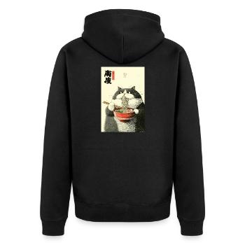 Ramen-Katzen-Ukiyo-e-Zauber - Unisex Premium Bio Zip Hoodie - Schwarz - Hinten - Nico (187cm)
