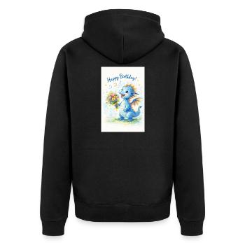 Blauer Drache mit Blumenstrauß - Unisex Premium Bio Zip Hoodie - Schwarz - Hinten - Nico (187cm)